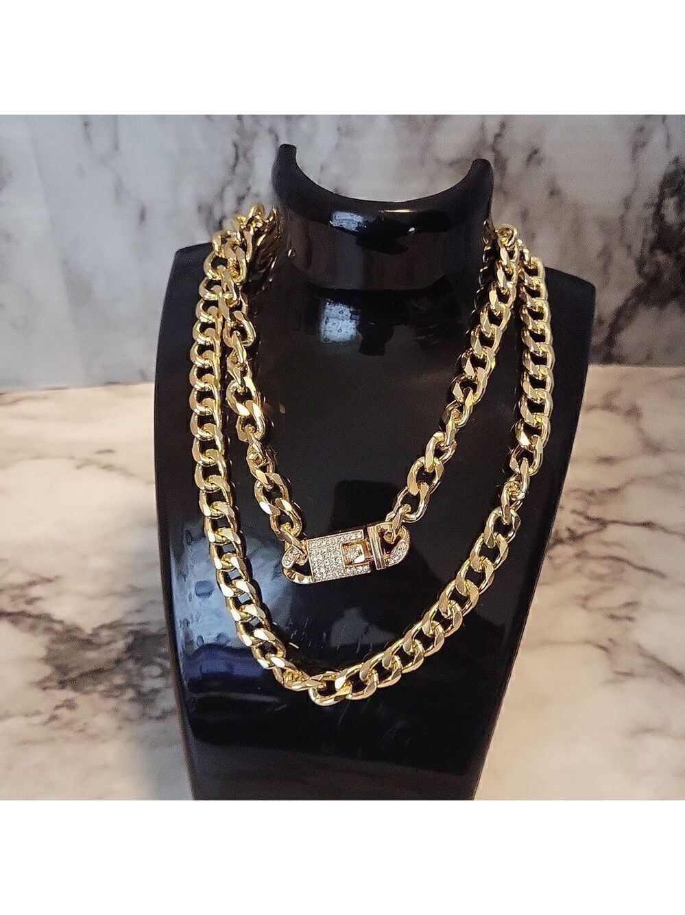 Chunky Chain Necklace Set Rhinestone Inlaid - Picture 7 of 8